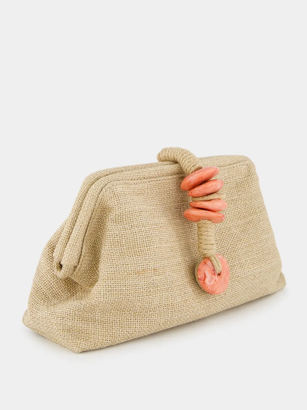 Petra Beige Linen and Jute Clutch