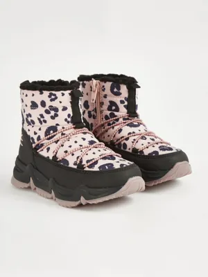 Pink Animal Print Fur Lined Mountain Snowboots | Kids | George at ASDA