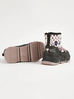 Pink Animal Print Fur Lined Mountain Snowboots | Kids | George at ASDA