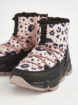 Pink Animal Print Fur Lined Mountain Snowboots | Kids | George at ASDA