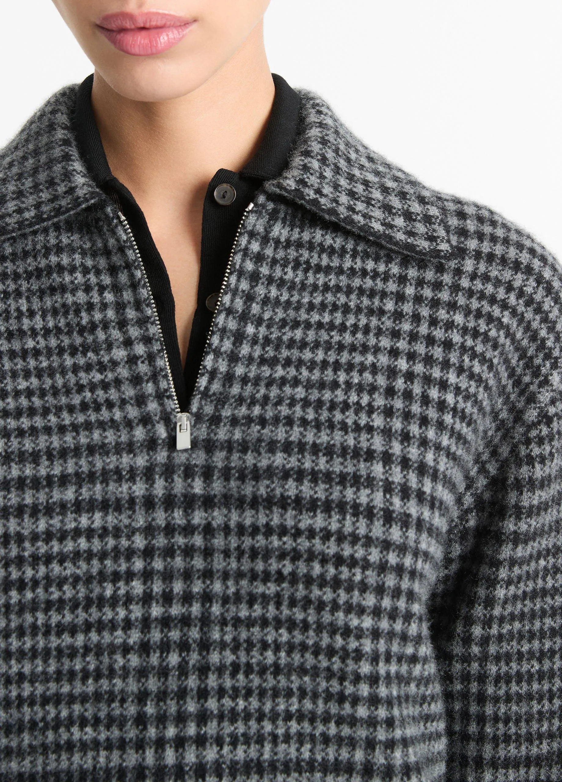 Plaid Wool-Cashmere Half-Zip Pullover