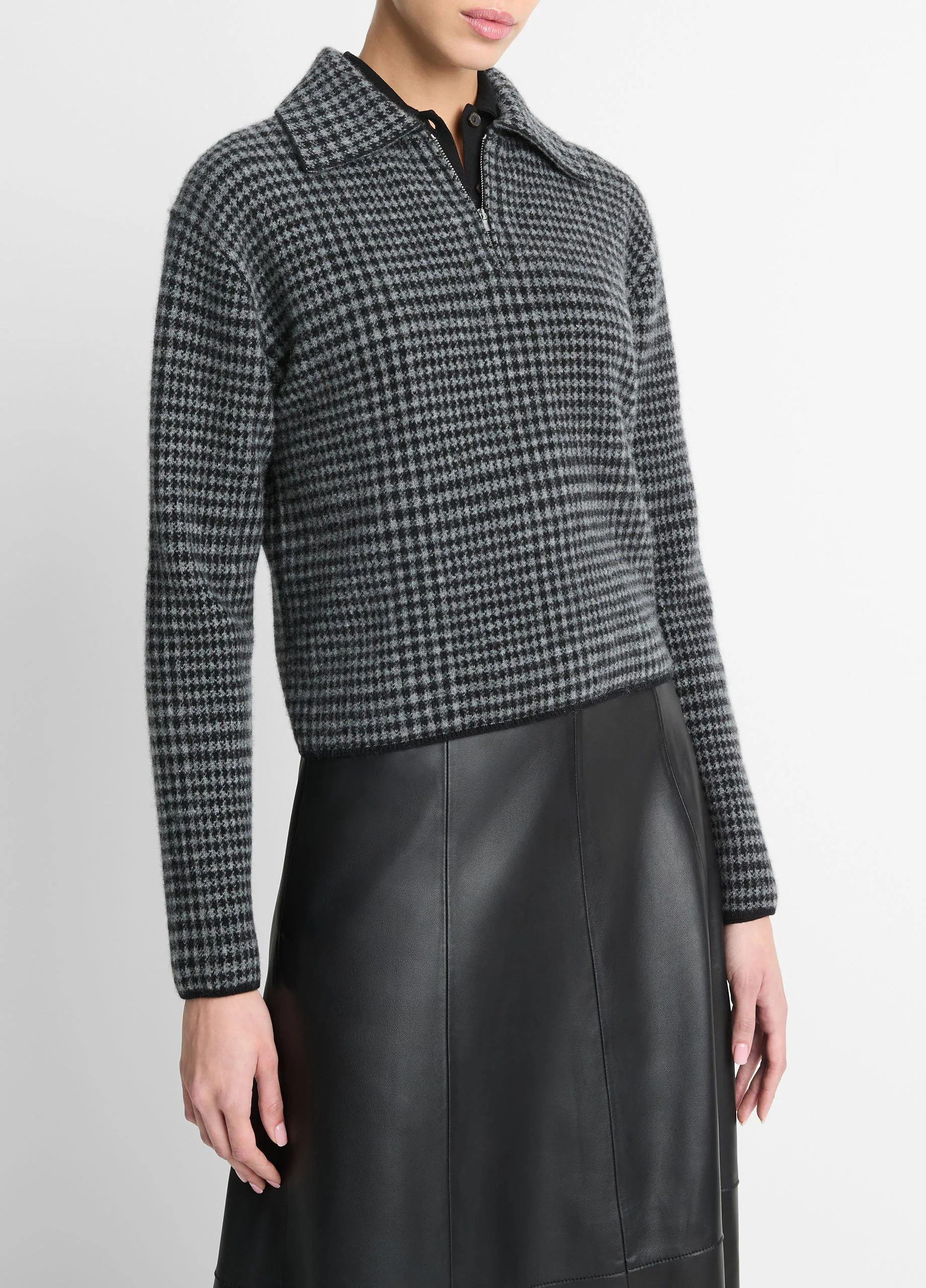 Plaid Wool-Cashmere Half-Zip Pullover