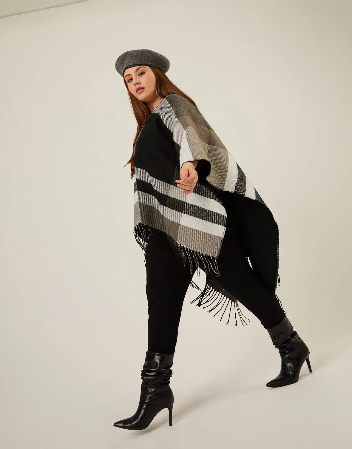 Plus Size Warm Plaid Poncho