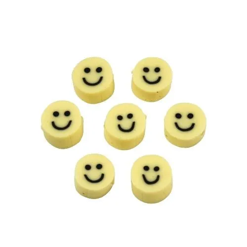 Polymer Clay Beads, Smiley Face, Flat, Round, Yellow, 5mm