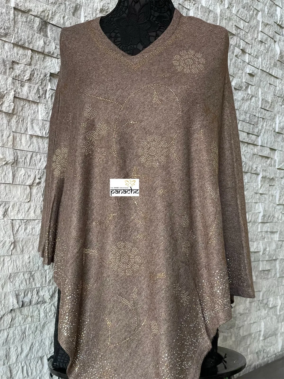 Pure Wool Poncho - Brown Free Size