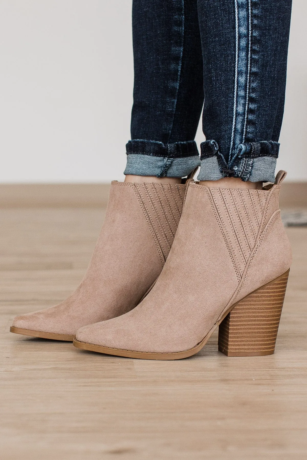 Qupid Slay Booties- Taupe