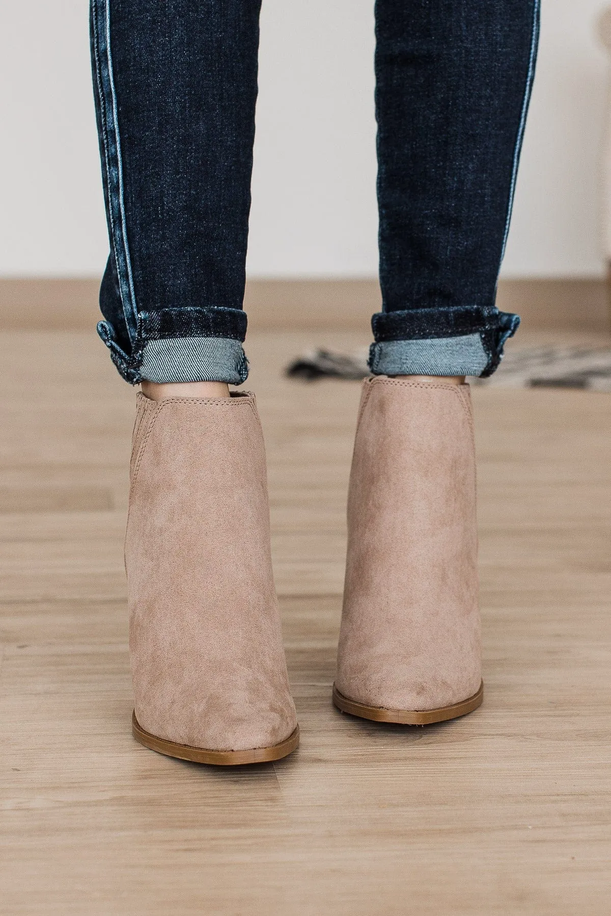 Qupid Slay Booties- Taupe