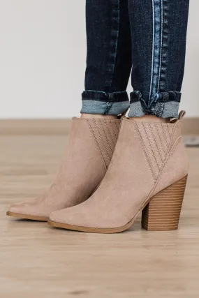 Qupid Slay Booties- Taupe