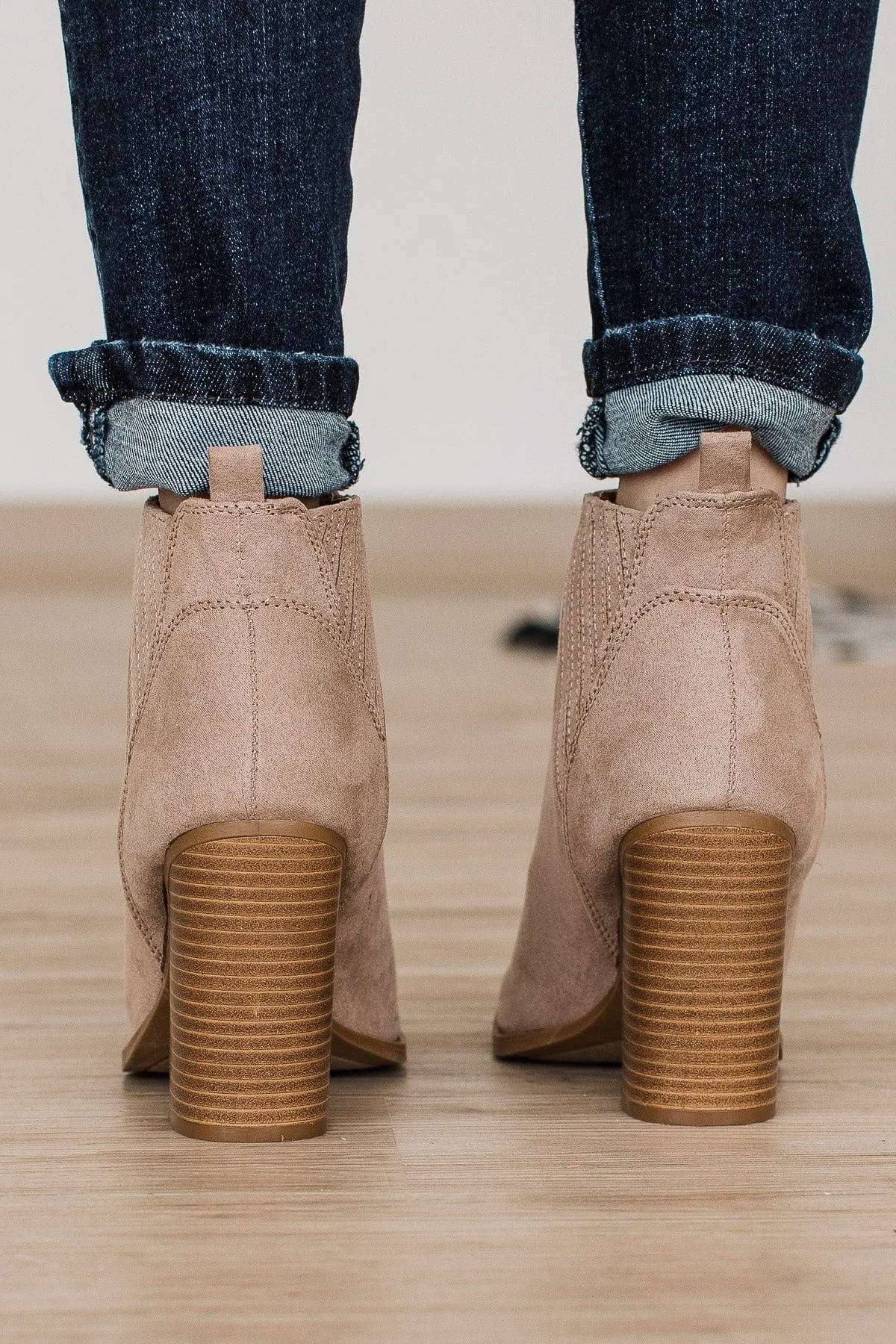 Qupid Slay Booties- Taupe