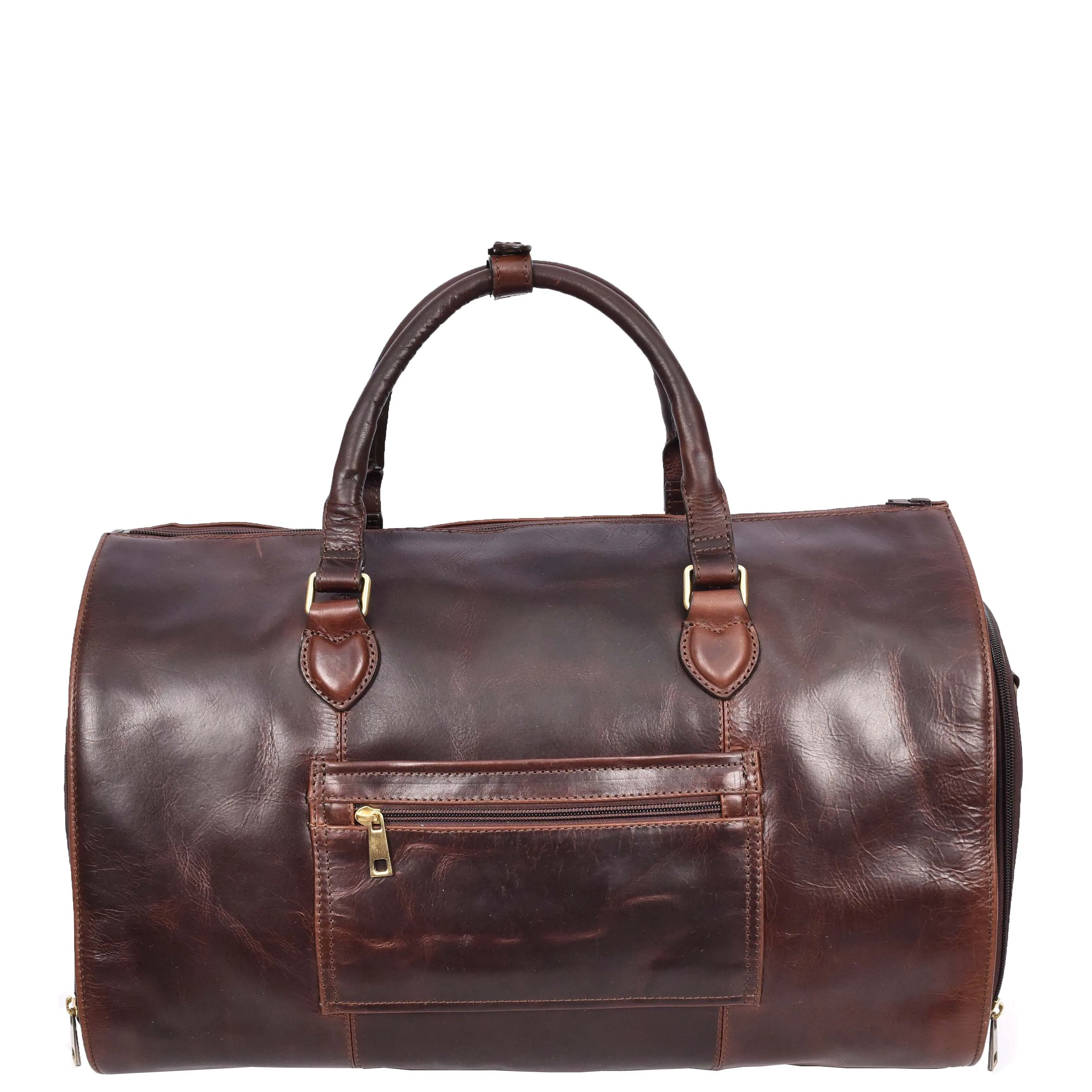 Real Leather Garment Suit Carrier 2-in-1 Holdall Duffel Travel Bag Ludlow Brown