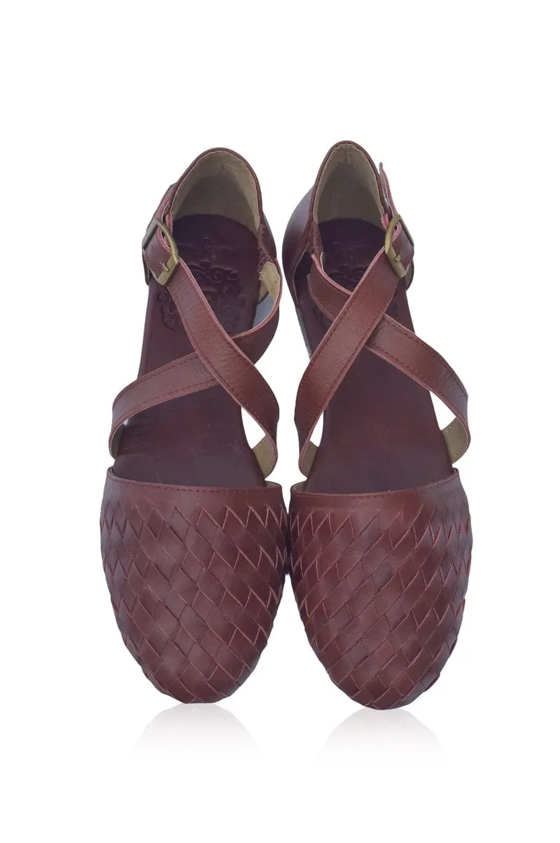 Riviera Leather Flats in Vintage Brown