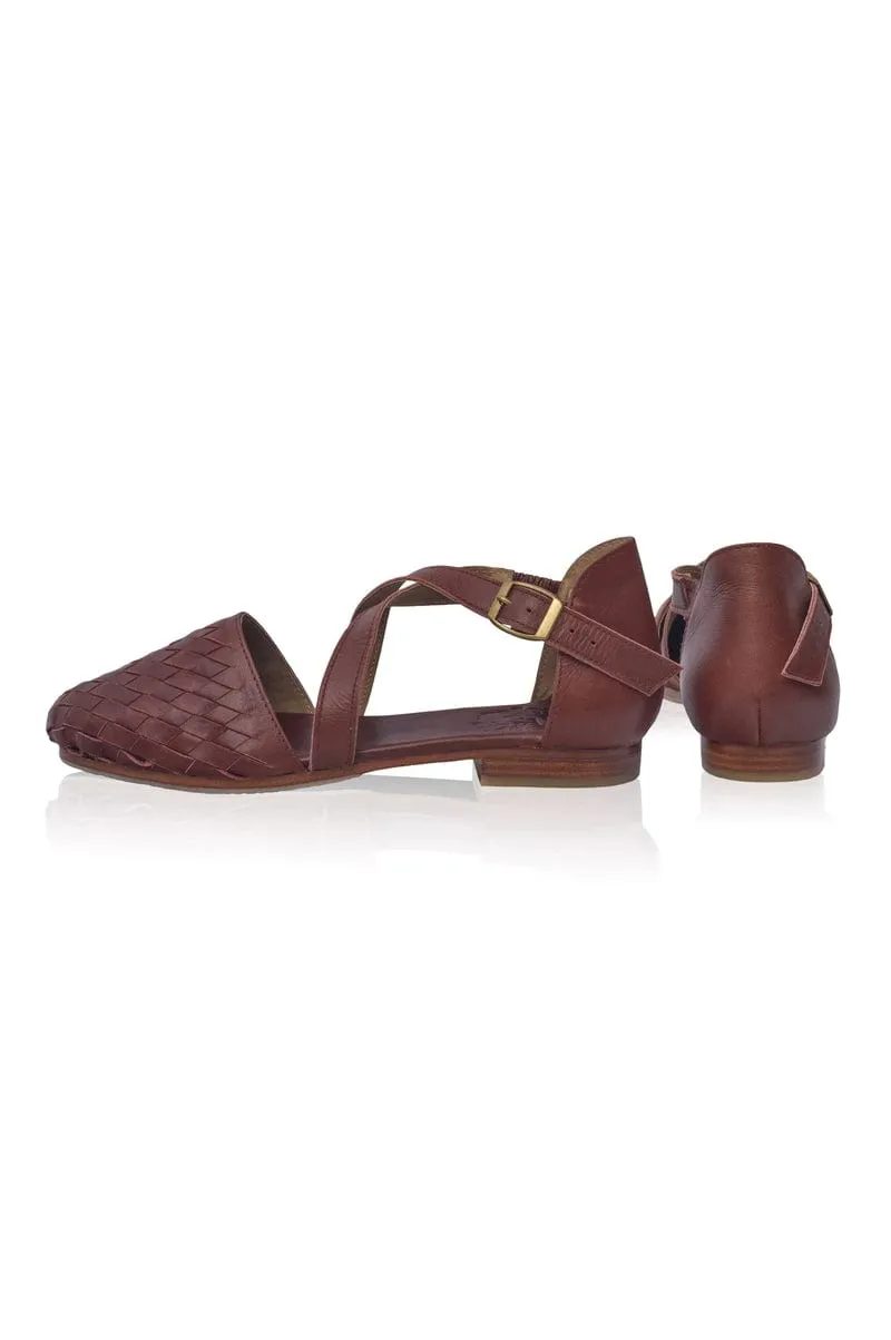 Riviera Leather Flats in Vintage Brown