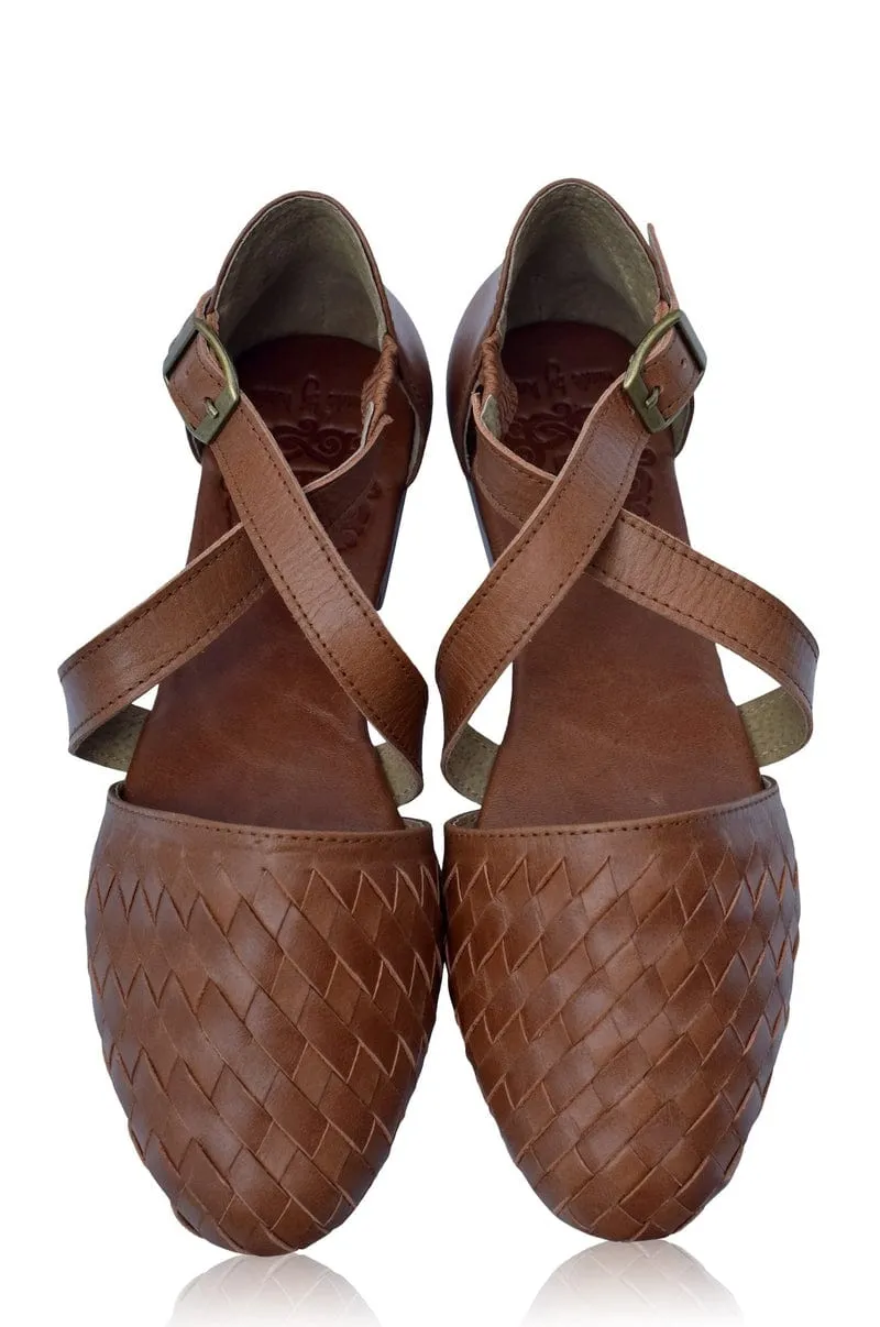 Riviera Leather Flats in Vintage Brown