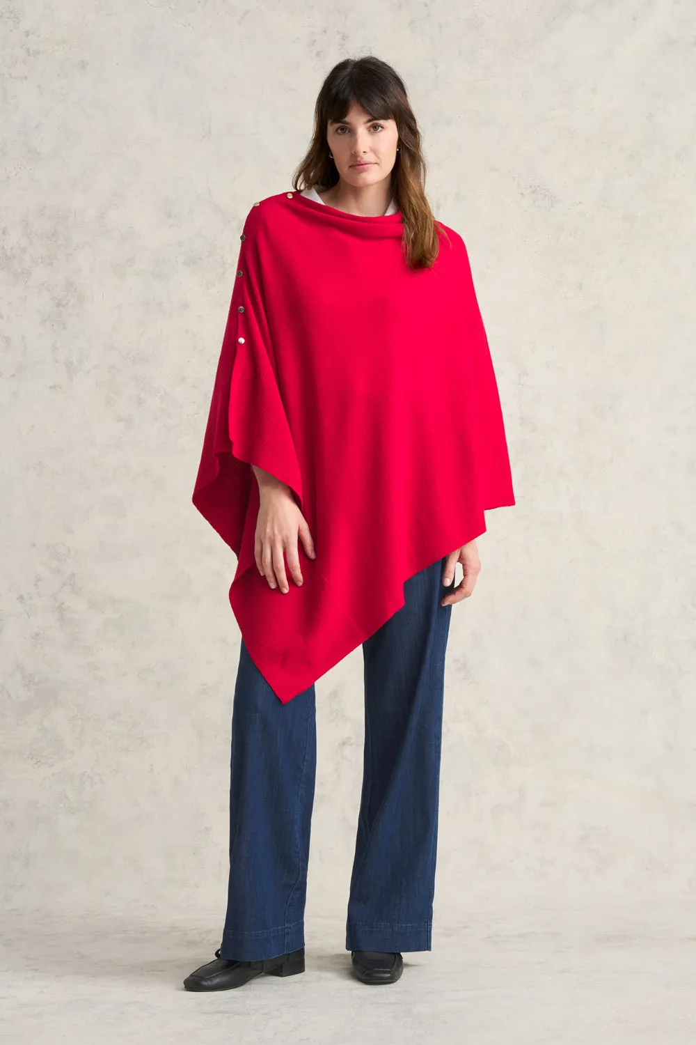 Rouge Merino Button Poncho