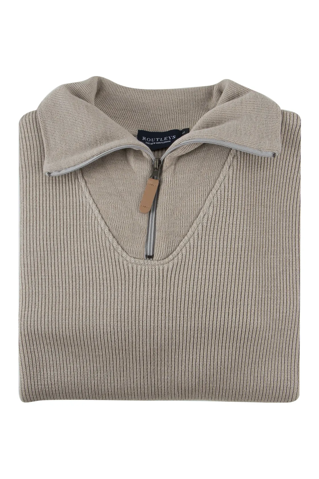 Routleys Merino Knit Zip Shawl Collar Beige