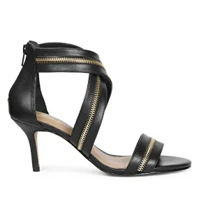 Saint Delilah Zip Decor Criss Cross Black Leather Stilettos