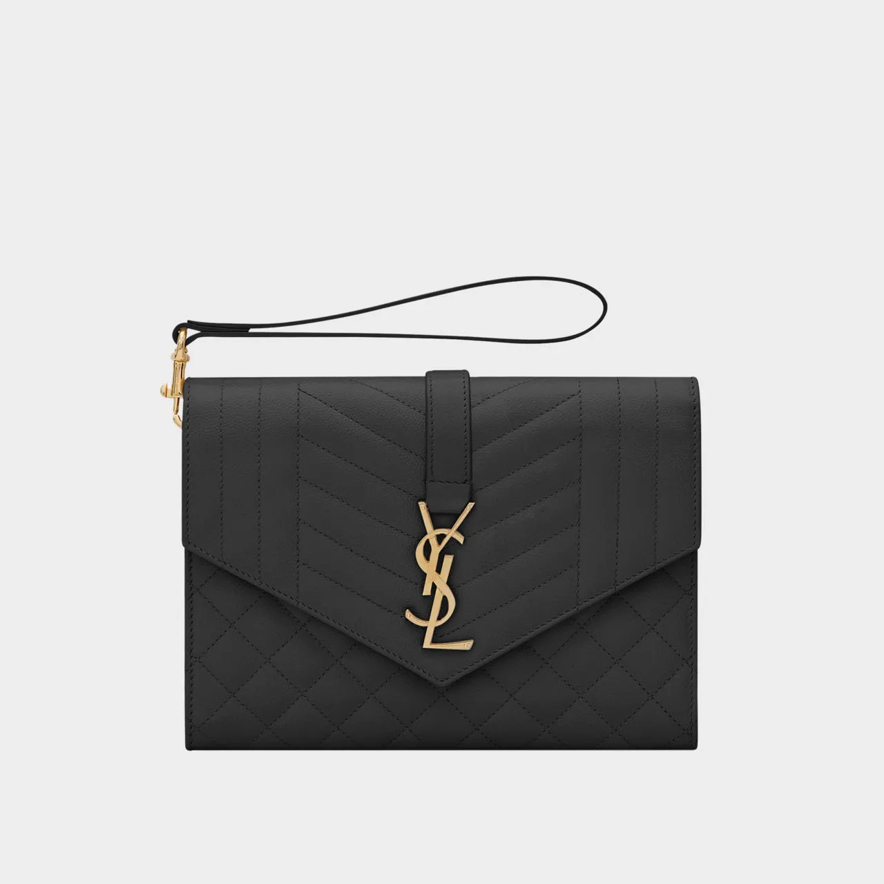 SAINT LAURENT Monogram Matelassé Leather Clutch - BLACK