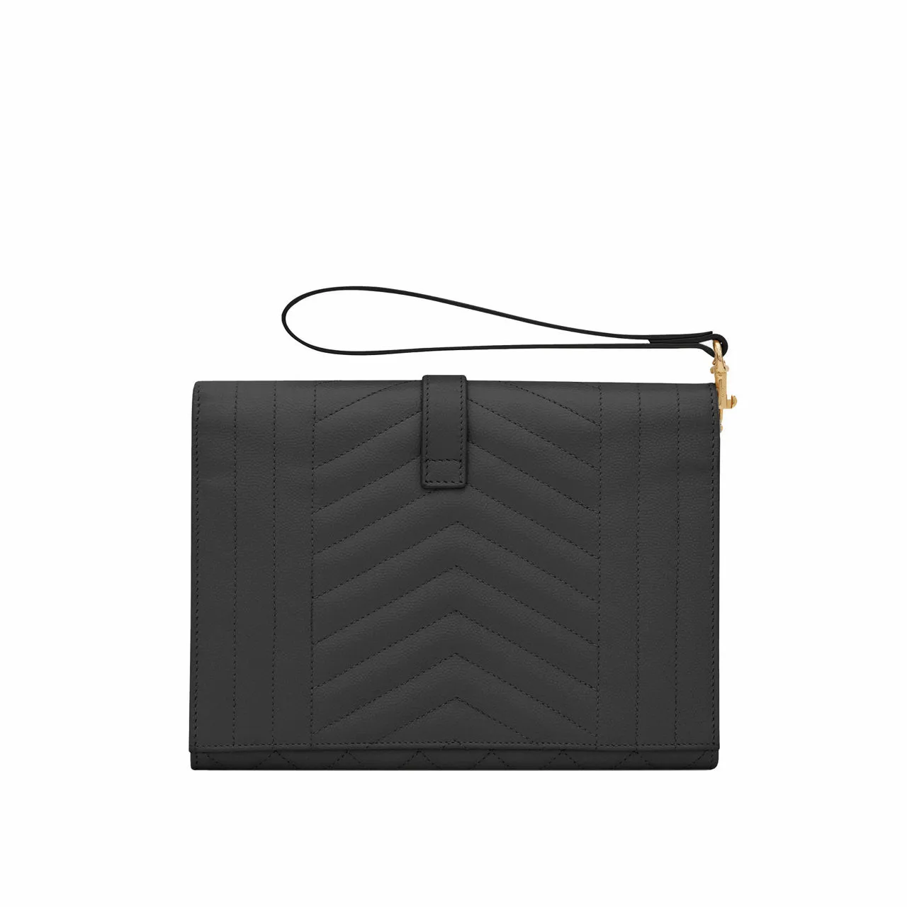 SAINT LAURENT Monogram Matelassé Leather Clutch - BLACK