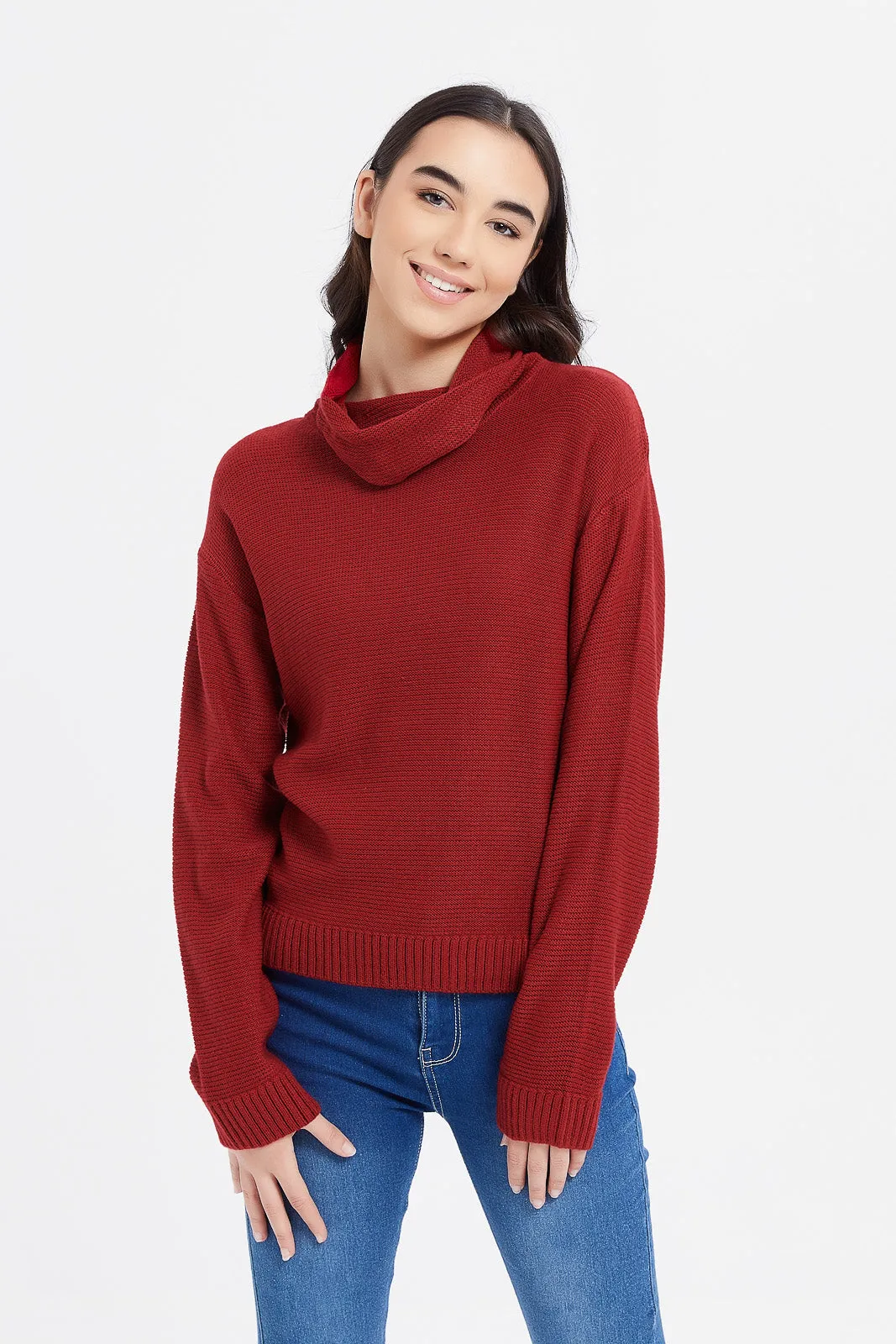 Senior Girls Burgundy Turtleneck Pullover