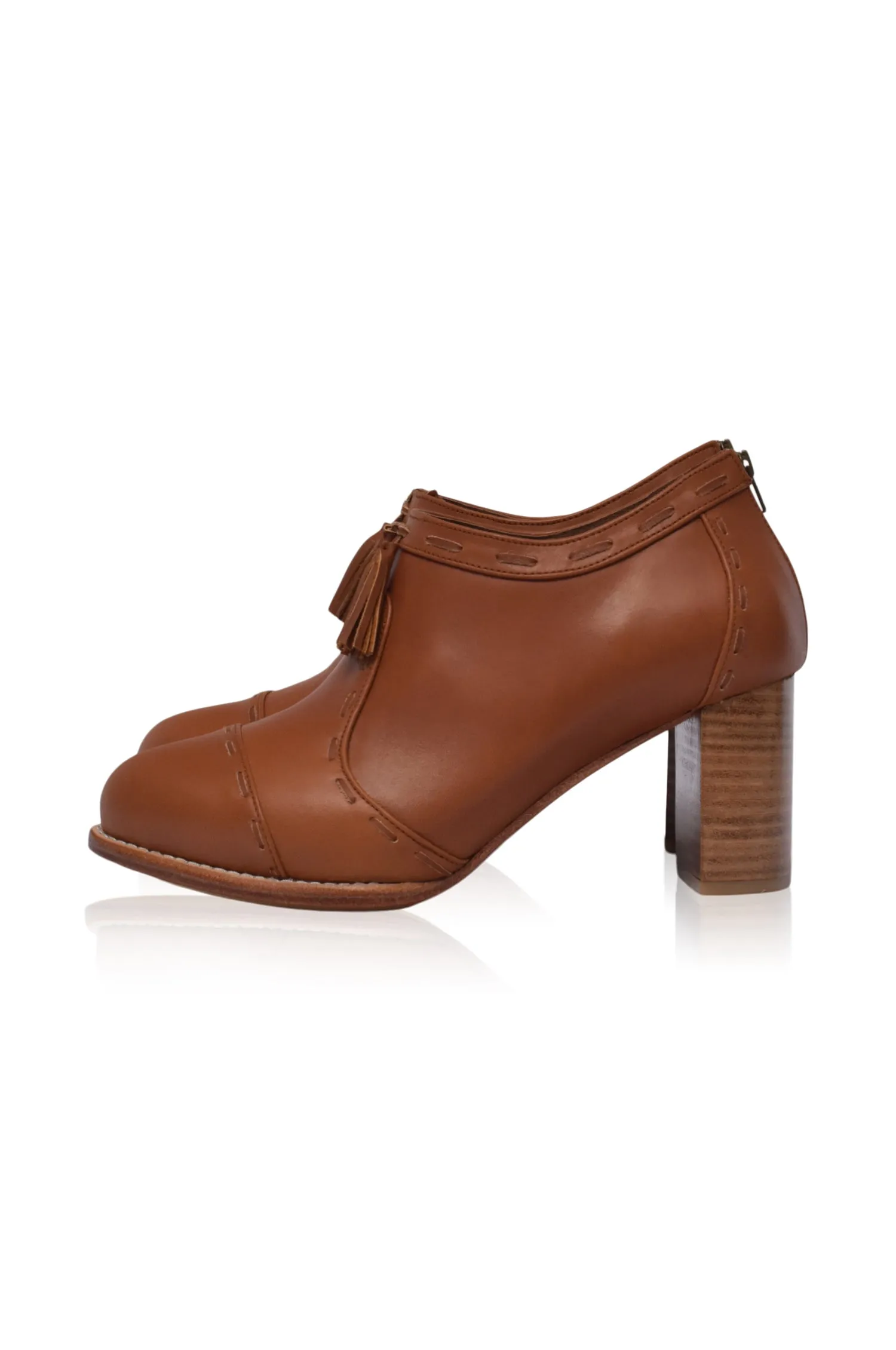 Sensational Leather Booties in Vintage Camel