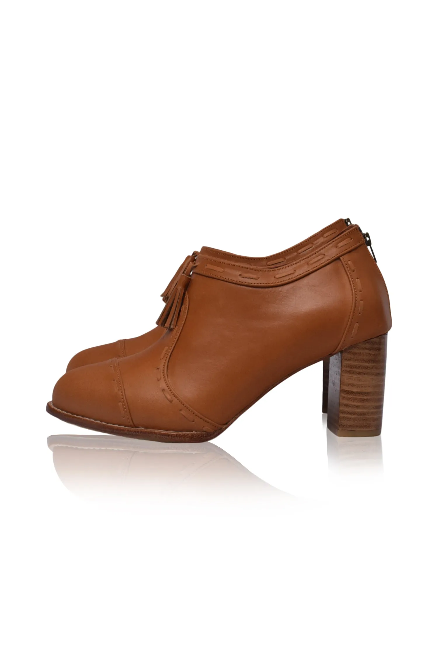 Sensational Leather Booties in Vintage Camel