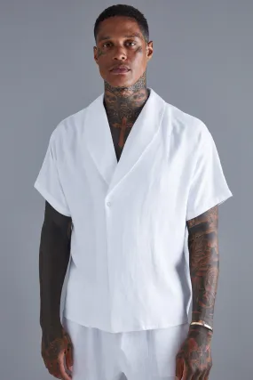 Short Sleeve Shawl Collar Linen Shirt