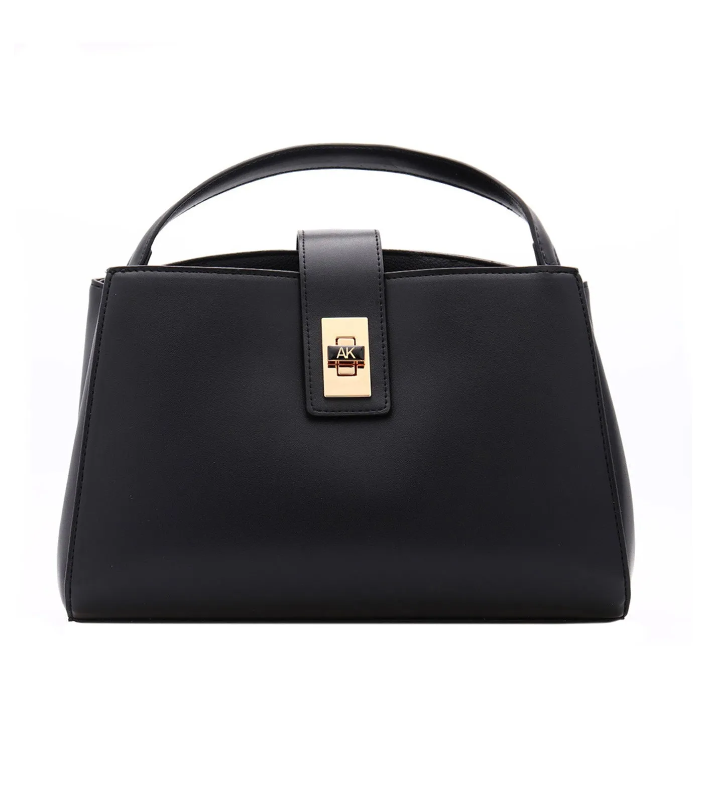 Small E/W Satchel with Enamel Turn Lock Black