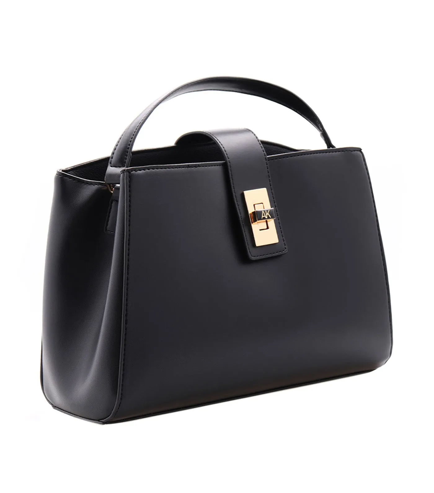 Small E/W Satchel with Enamel Turn Lock Black