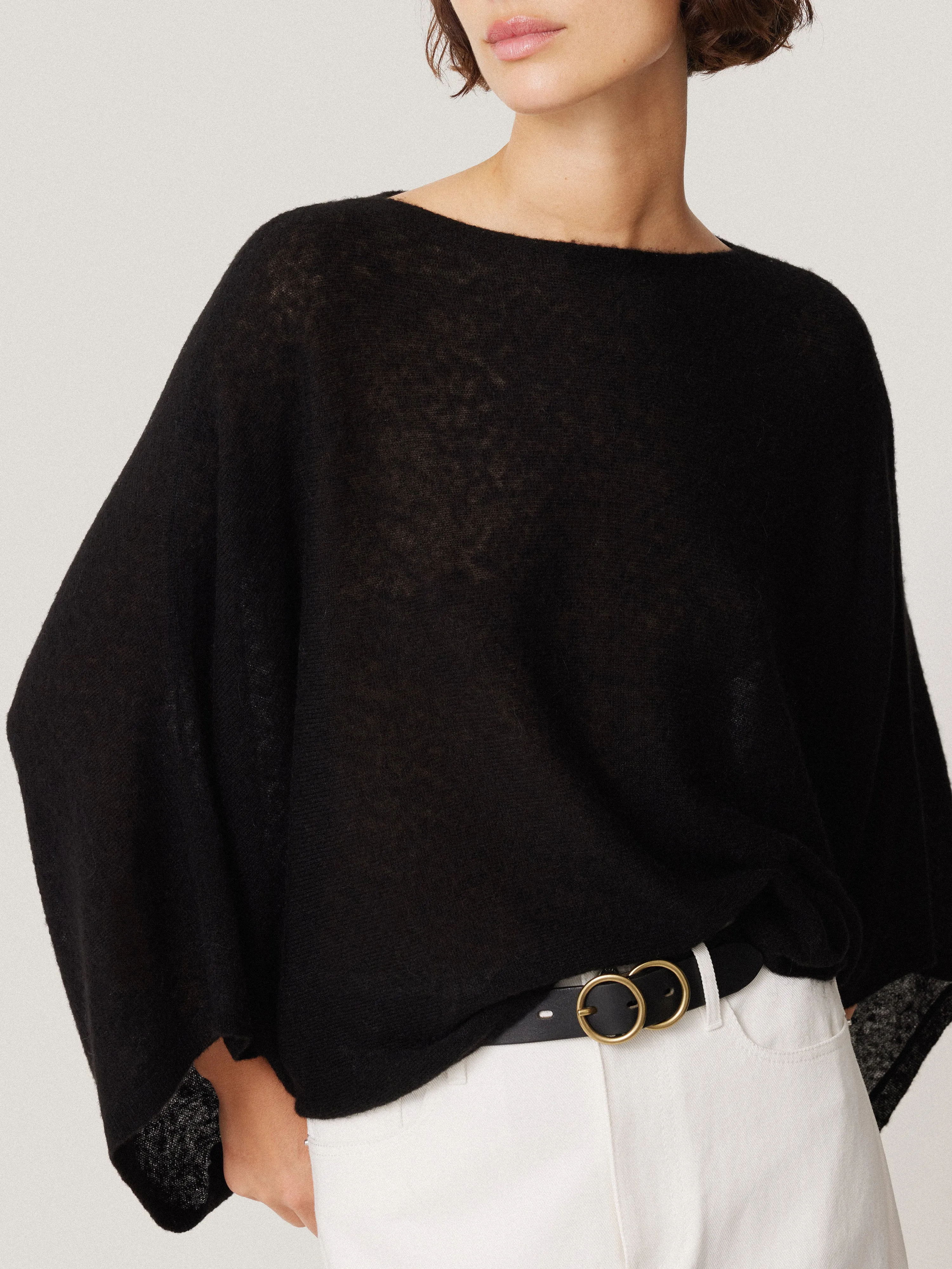 Soft Gauzy Knit Poncho Jumper | Black