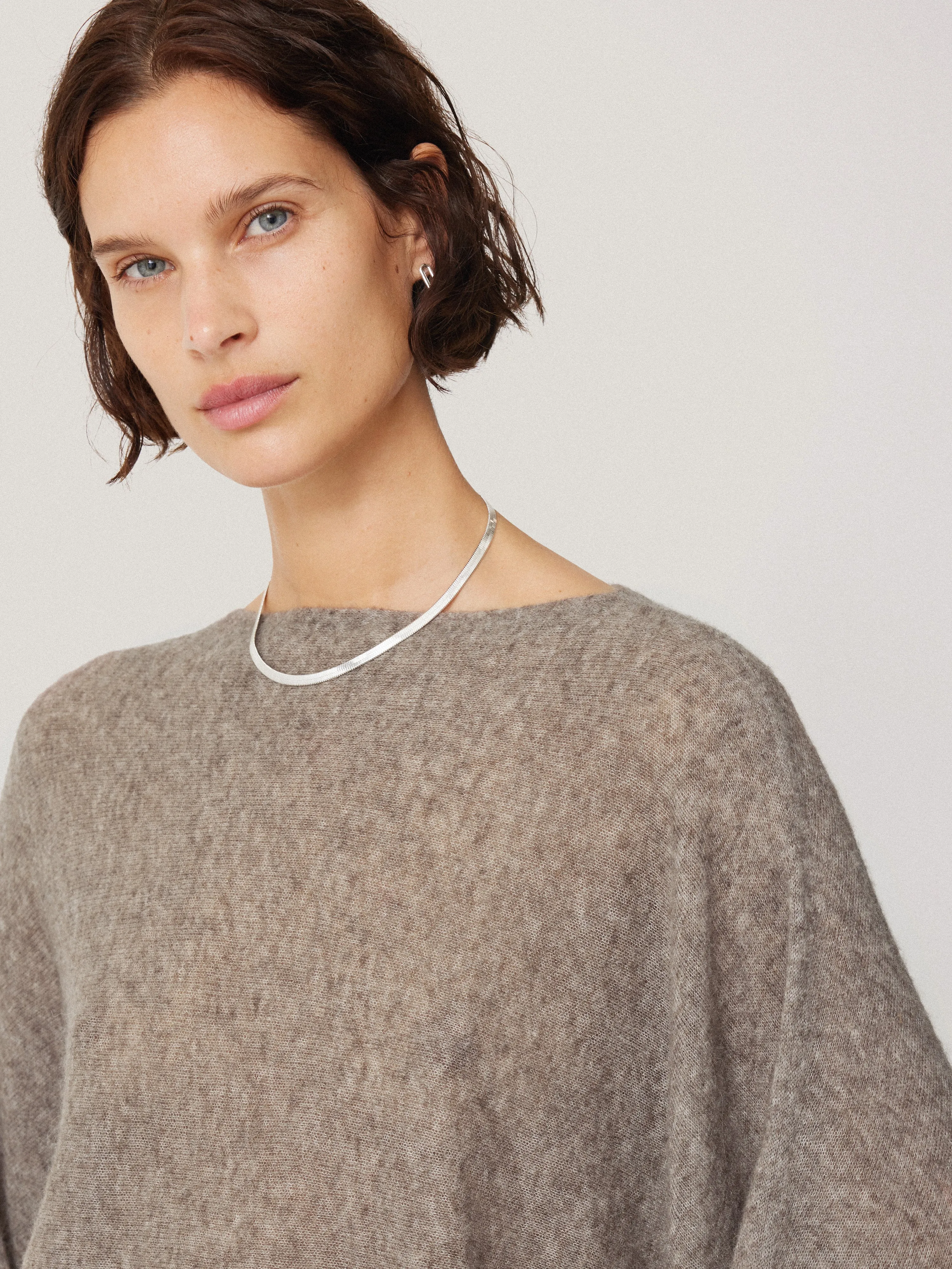 Soft Gauzy Knit Poncho Jumper | Taupe