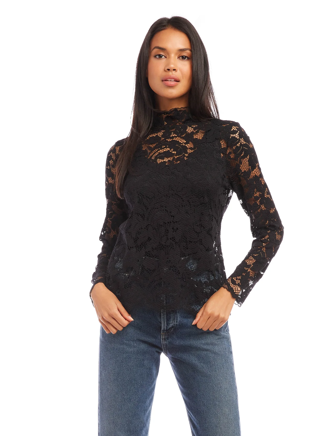 STRETCH LACE TURTLENECK