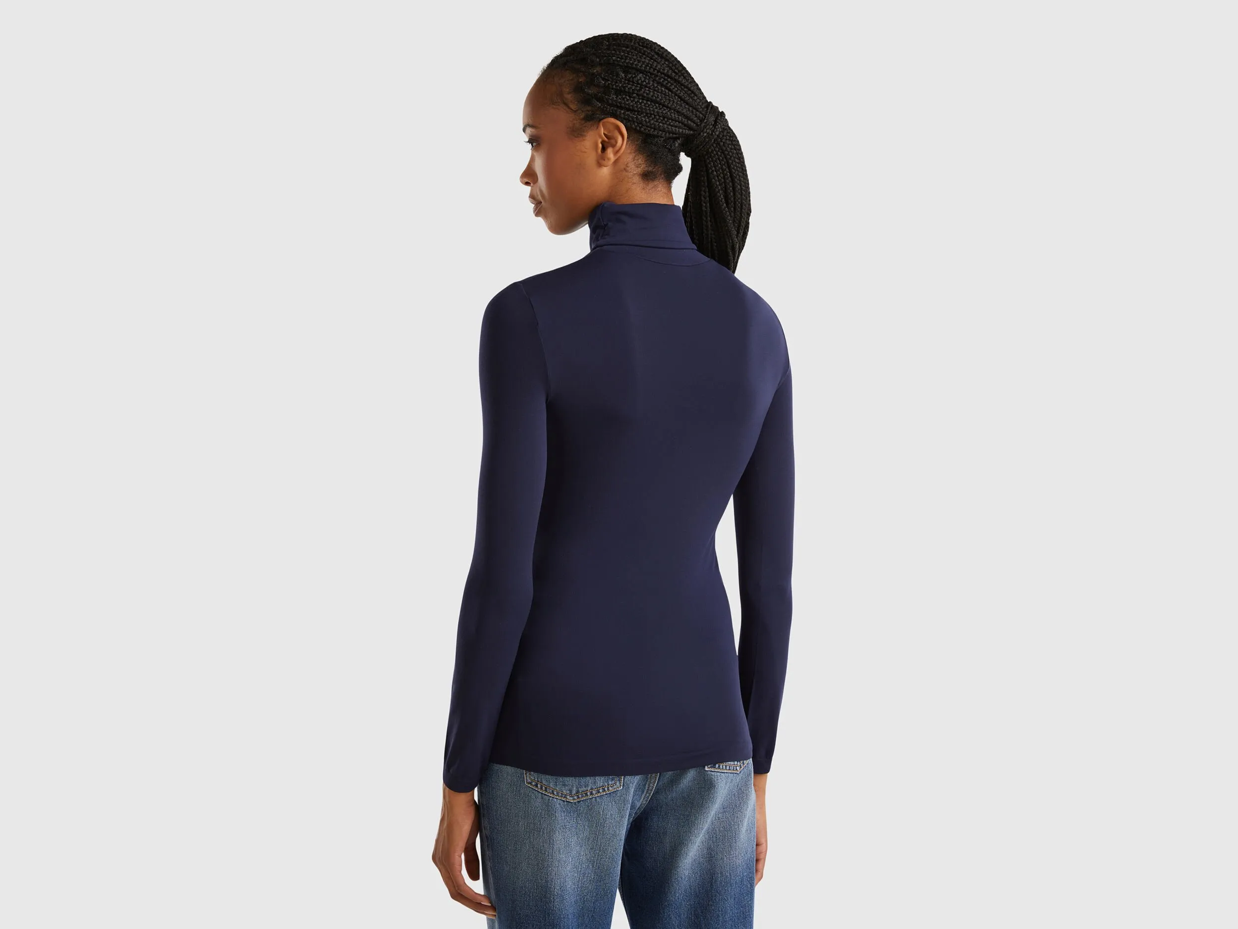 Stretch turtleneck sweater - Dark Blue | Benetton