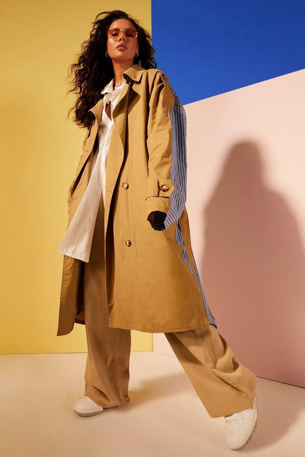 Stripe Back Belted Trench Coat