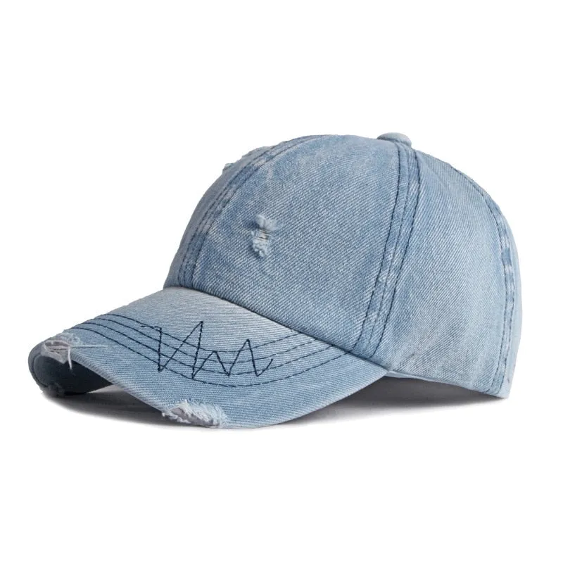 Summer Unisex Solid Denim Curved Peak Sun Protect Adjustable Baseball Cap