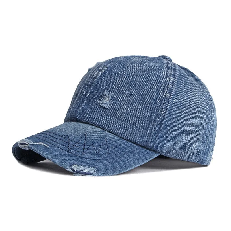 Summer Unisex Solid Denim Curved Peak Sun Protect Adjustable Baseball Cap