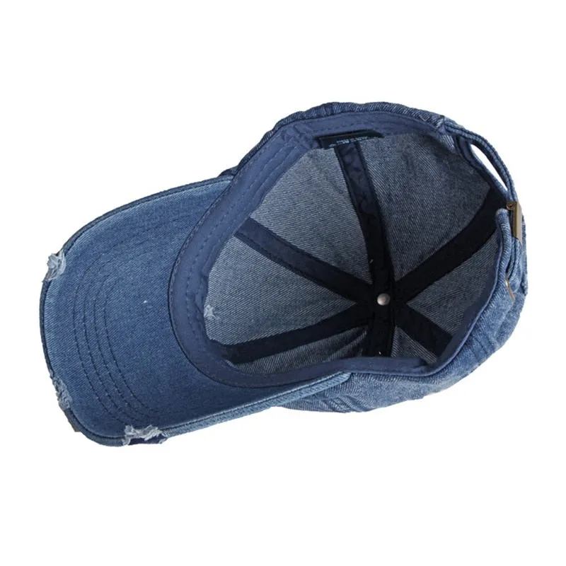 Summer Unisex Solid Denim Curved Peak Sun Protect Adjustable Baseball Cap