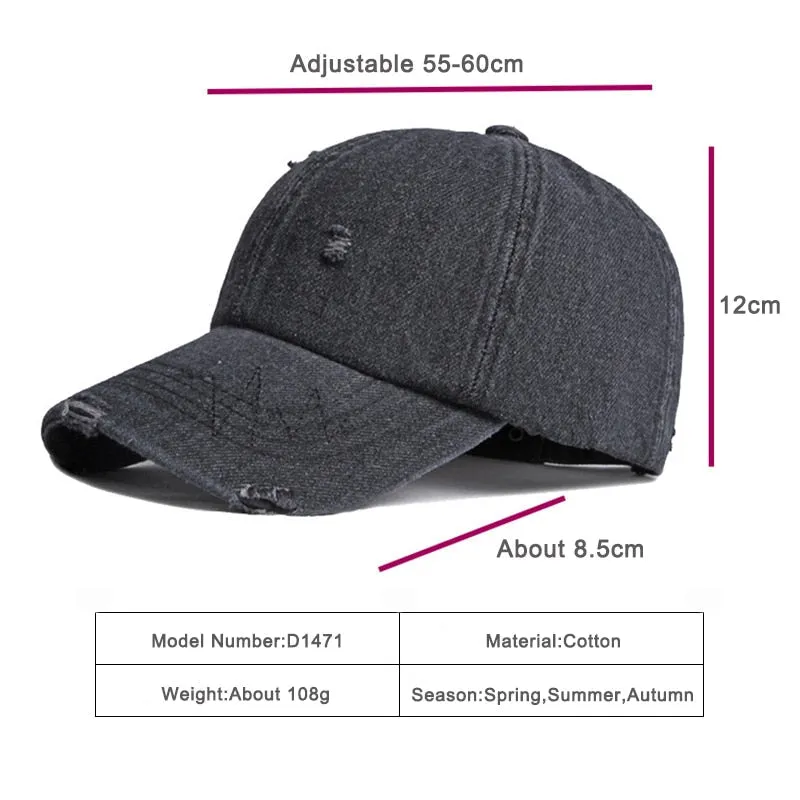 Summer Unisex Solid Denim Curved Peak Sun Protect Adjustable Baseball Cap