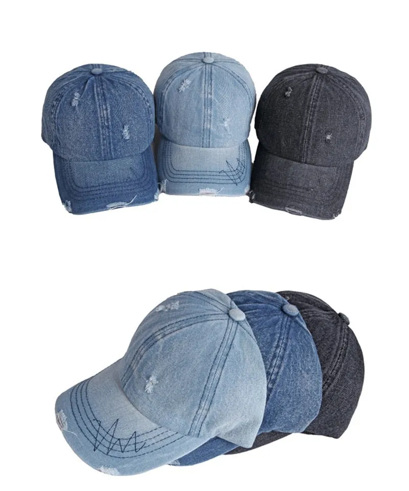 Summer Unisex Solid Denim Curved Peak Sun Protect Adjustable Baseball Cap