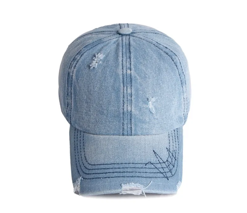 Summer Unisex Solid Denim Curved Peak Sun Protect Adjustable Baseball Cap