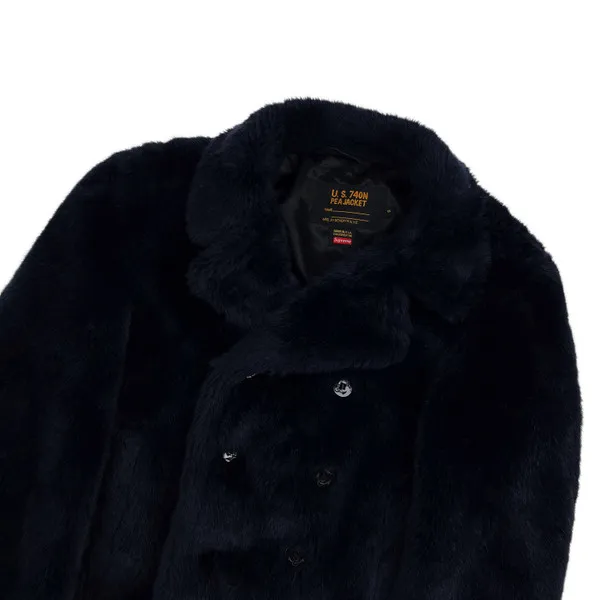 Supreme x Schott FW17 Navy Faux Fur Peacoat 