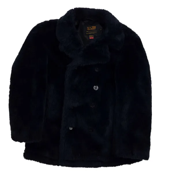 Supreme x Schott FW17 Navy Faux Fur Peacoat 