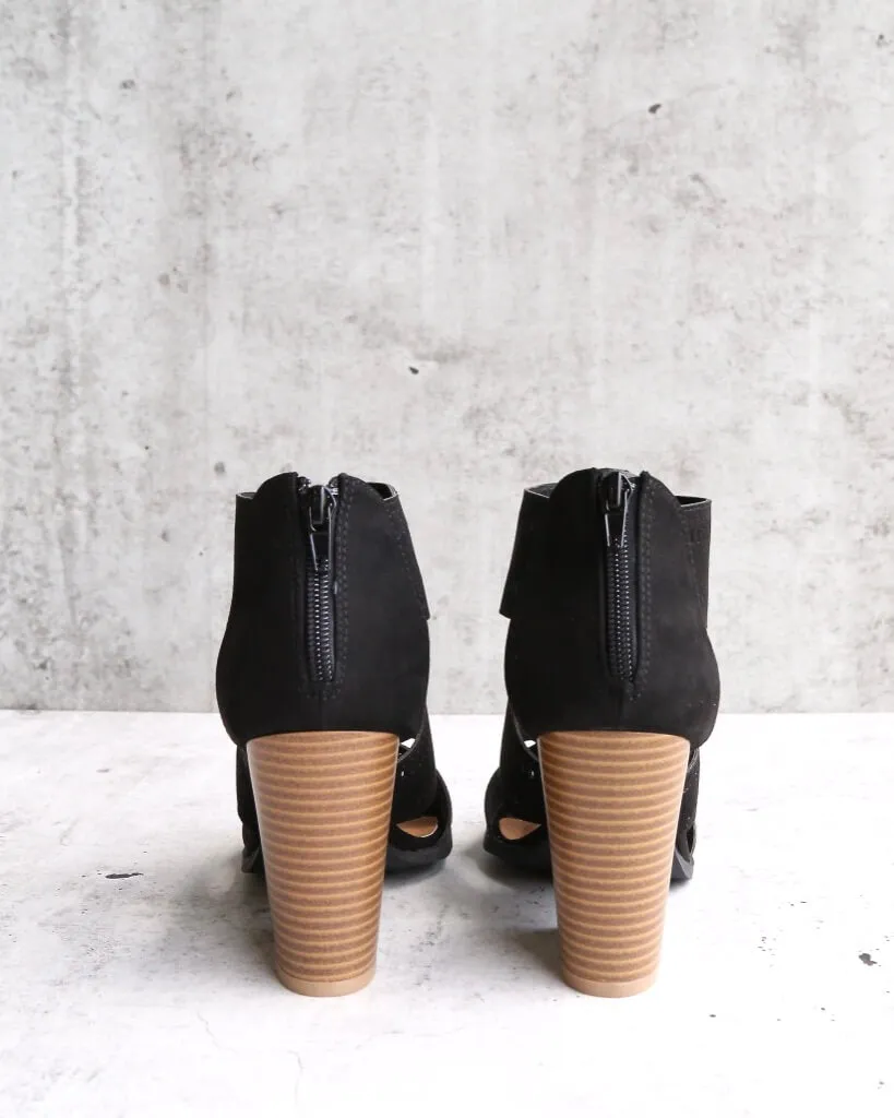 Talk Around Town Perforated Booties in Black