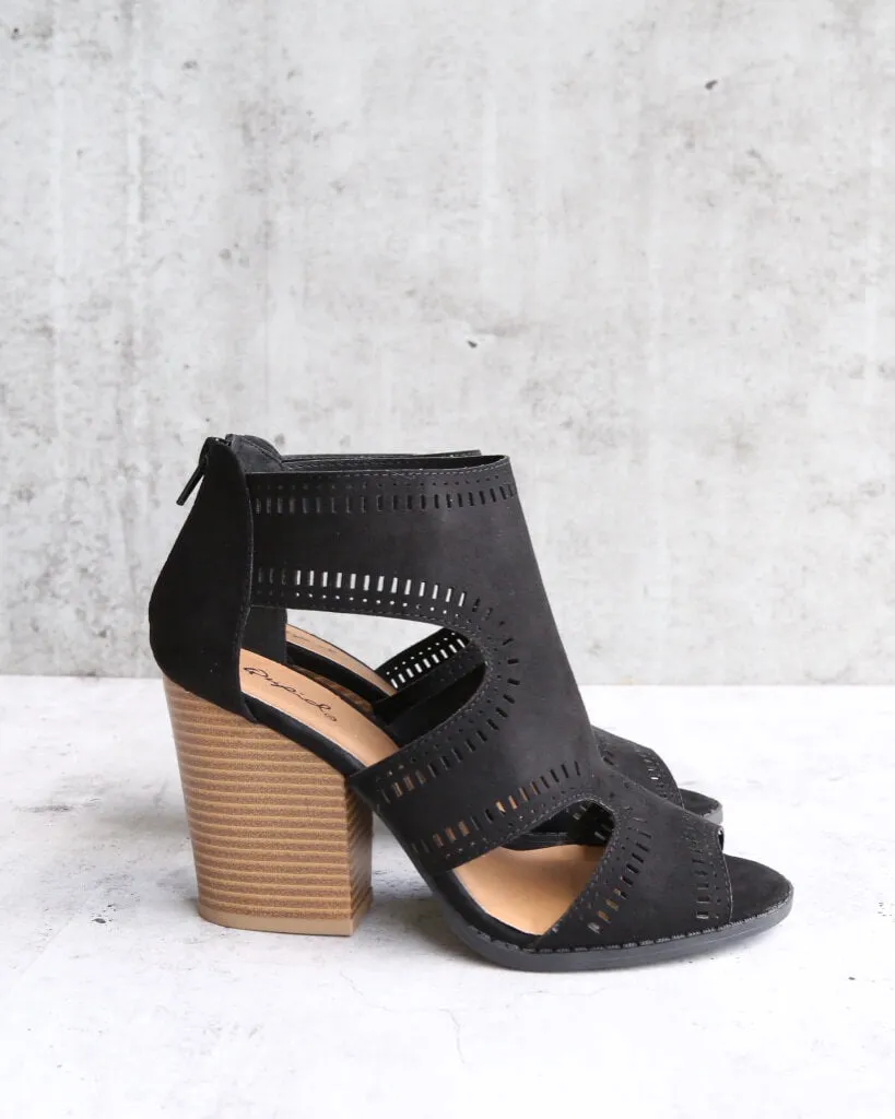 Talk Around Town Perforated Booties in Black