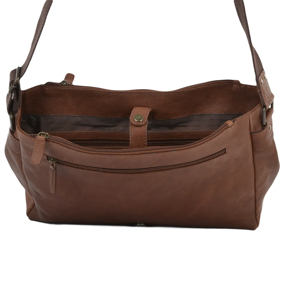 Tan Leather Laptop Messenger Flap-Over Bag