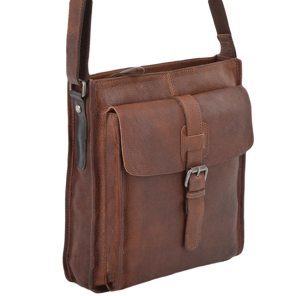 Tan Medium Leather Messenger Bag