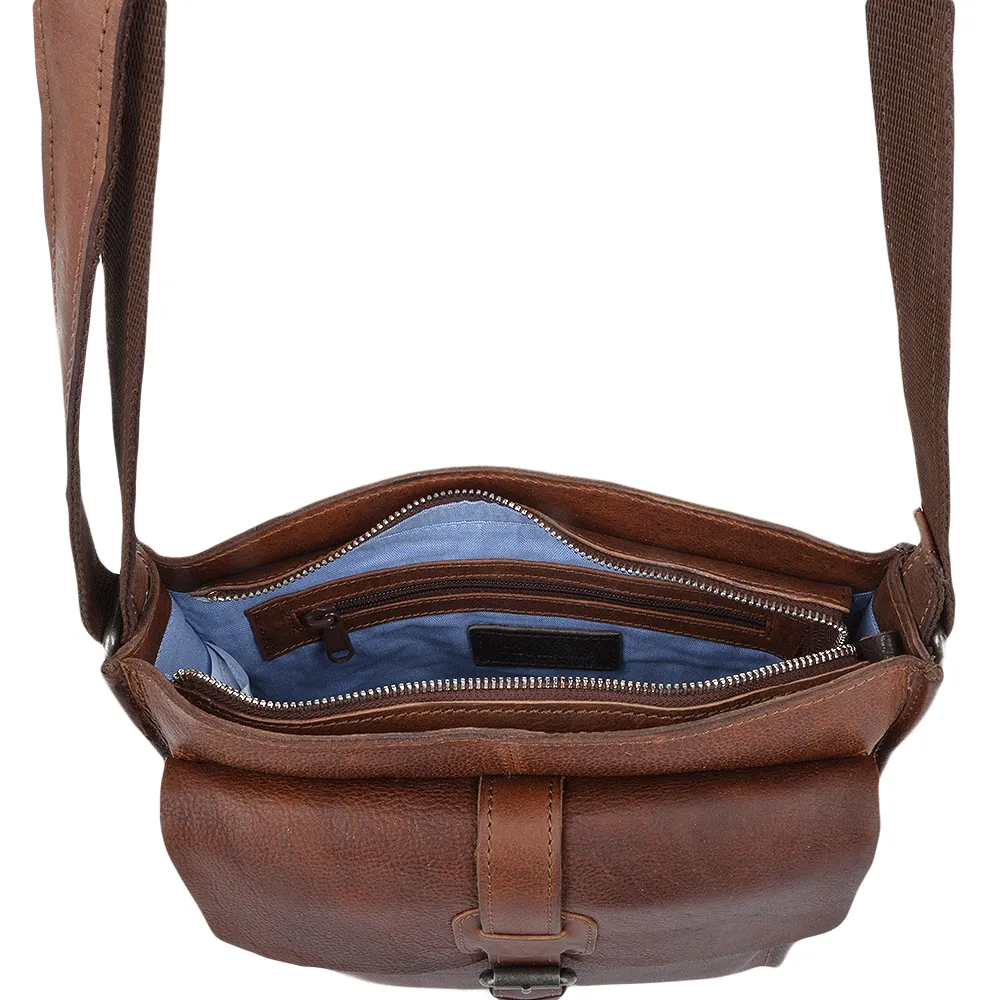 Tan Medium Leather Messenger Bag