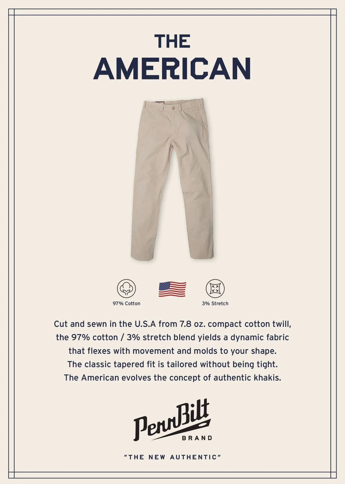 The American 8.2oz Washed Cotton Stretch Twill Khakis in Khaki by Pennbilt