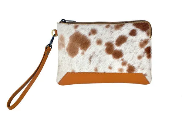 The Design Edge Small Cowhide Clutch - Detroit - Tan and White Hairon - 70071