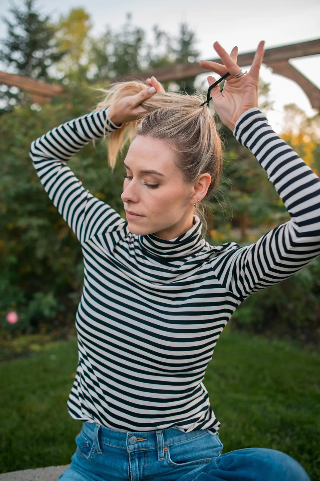 The Efinas Striped Turtleneck by Part Two - Black - PLUS