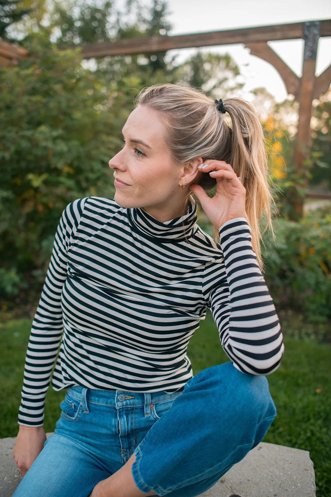 The Efinas Striped Turtleneck by Part Two - Black - PLUS